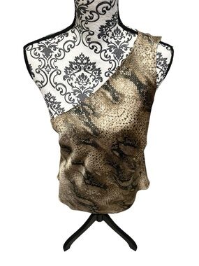 Express Branded Top with Black Logo Accent on Tan Fabric